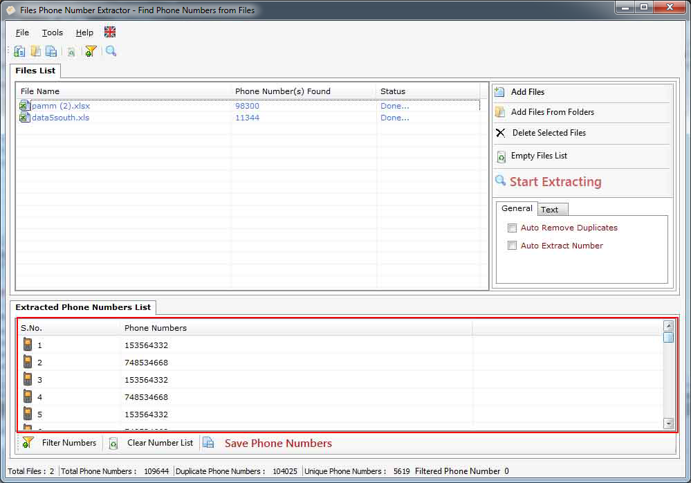 Files Phone Number Extractor