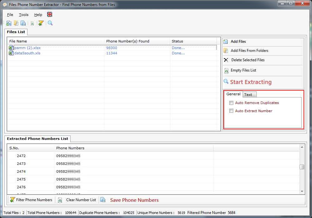 Files Phone Number Extractor